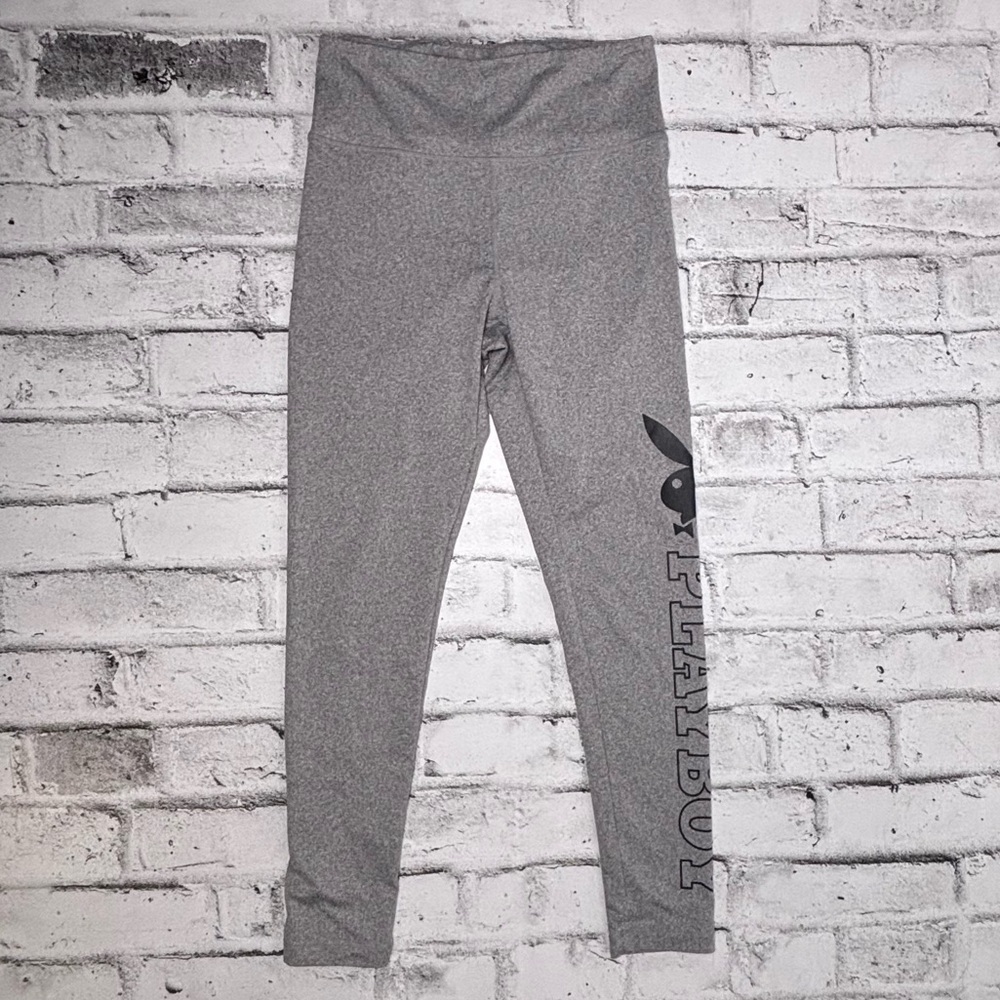 Playboy Gray High Waist Leggings Logo Graphic Stretch Yoga Pants